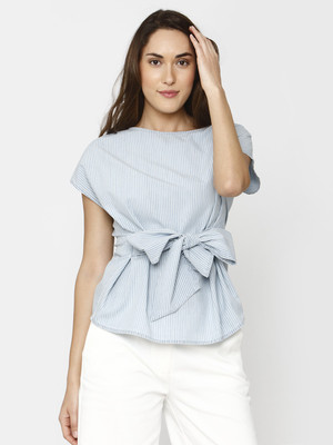 Vero Moda Casual Short Sleeve Solid Women Blue Top