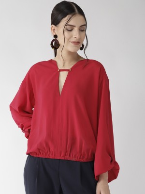 QUIERO Casual 3/4 Sleeve Solid Women Red Top