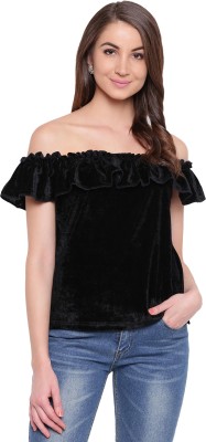 MAYRA Party No Sleeve Solid Women Black Top