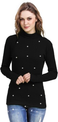 99 Affair Casual Full Sleeve Embellished Women Black Top
