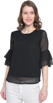 MAYRA Party 3/4 Sleeve Solid Women Black Top