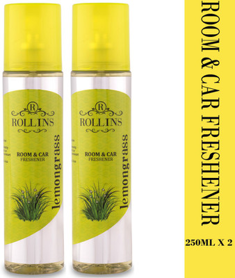 ROLLINS Lemongrass Spray Lemon Grass Room and Car Air Freshner 250+250 Ml (Pack of 2) Liquid Room Freshner No Gas(2 x 250 ml)