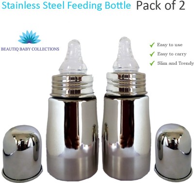 Beautiq Baby Collections Complete Stainless Steel Baby Feeding Bottle 300ML Combo Pack of 2 - 300 ml(Silver)
