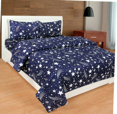 Yugam Polycotton King Flat 144 TC 3D Printed Bedsheet(Pack of 1, Blue)