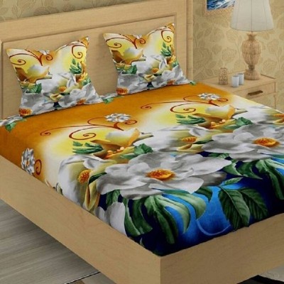 JINAMS INDIA 144 TC Microfiber Double Floral Flat Bedsheet(Pack of 1, White)