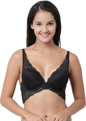 Enamor Enamor F091 Butterfly Cleavage Enhancer Plunge Push-Up Bra Women Push-up Lightly Padded Bra(Black)