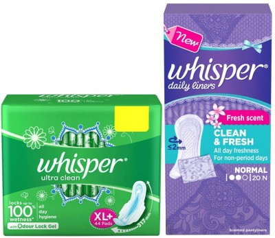 Whisper Ultra Clean Sanitary Pads XL Plus 44 Pc Panty Liners 20s  (2 Items in the set)