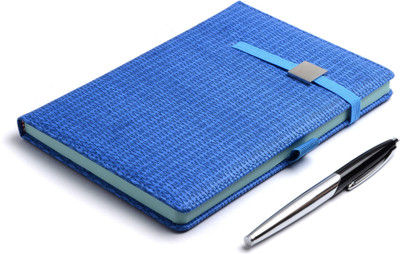 PAPERLLA LIGHT BLUE UNDATED DIARY - Stylish Faux Leather Textured Cover Planner and Organiser for student boys and girls with Elastic Lock and Pen. A5 Diary Ruled 180 Pages(Blue)