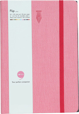 comma Flip - A5 Size - Notebook and Sketchbook with Elastic Band A5 Notebook Single Ruled 192 Pages(Black, Pink)