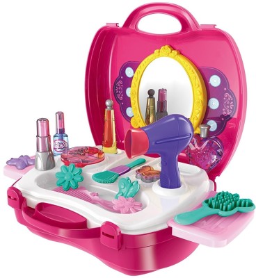 Muren Pretend Play Makeup Carry Case Children's Princess Fashion Toy with 20 Pcs for Kids Girls Toys Above 3 Years Old