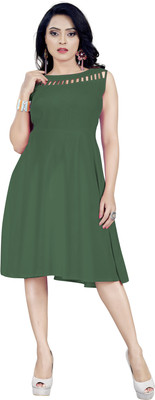 REYANS Women A-line Green Below Knee Dress