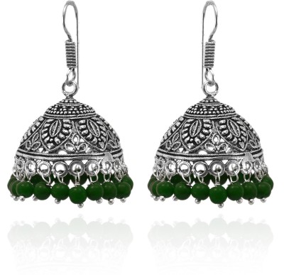 SHI Jewellery Oxidised Handcrafted Jhumka German Silver Green Beads, Pearl Brass Jhumki Earring