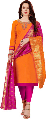 Kimisha Cotton Blend Solid, Embellished, Self Design Kurta & Churidar Material