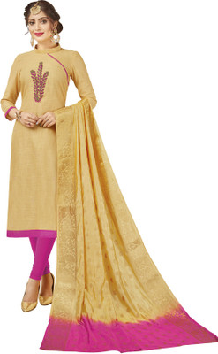Kimisha Cotton Blend Solid, Embroidered, Self Design Kurta & Churidar Material