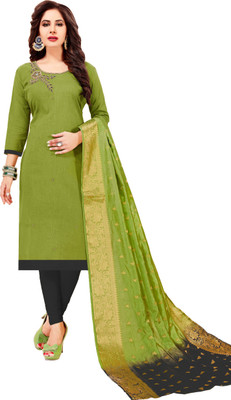 Kimisha Cotton Blend Solid, Embellished, Self Design Salwar Suit Material