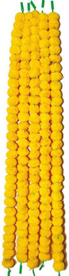 PRATAP GLOBAL RISING Artificial Flowers Marigold Garlands for Decoration (Yellow) - Pack of 5 Plastic Garland(Yellow)