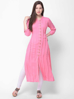 PHILAURI Women Solid Frontslit Kurta(Pink) PHILAURI Women Solid Frontslit Kurta(Pink)