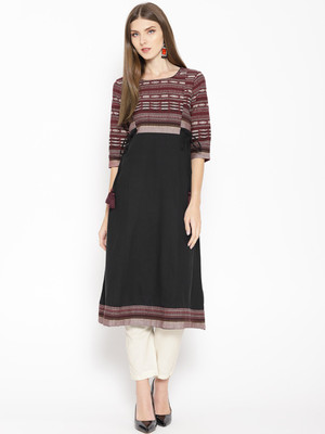 Aurelia Women Self Design Flared Kurta(Black)