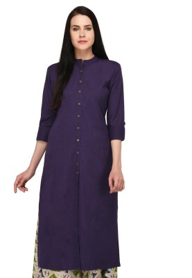 Pistaa Women Solid Straight Kurta(Purple)