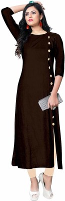 Ample Fashio Women Solid Frontslit Kurta(Brown)