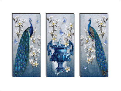 saf 6 MM MDF Peacock Self Hanging Adhesive Digital Reprint 15 inch x 18 inch Painting(With Frame, Pack of 3)
