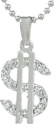 MissMister Silver Plated CZ Studded $ Dollar Design Locket Chain Pendant Necklace Jewellery for Men, Women, Boys, Girls Silver Cubic Zirconia Brass