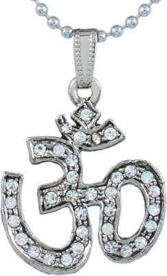 Dzinetrendz CZ studded AntiqueSilver finish Om Pendant God pendant temple jewellery chain pendant necklace for Men and Women Silver Cubic Zirconia Brass Pendant