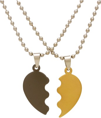 Dzinetrendz Stainless steel, two parts, half Black plated and half Gold plated Brass Split heartshape Fashion pendant necklace jewellery for Men and Women Silver Brass
