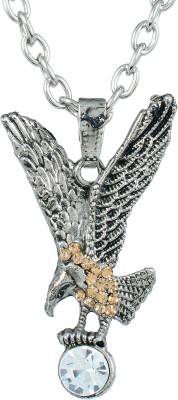 memoir Memoir Silver plated Antique finish Champagne CZ studded flying eagle chain pendant locket necklace for Men and Women Silver Cubic Zirconia Brass Pendant