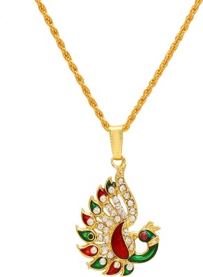 MissMister Gold Plated CZ Meenakari Peacock Shape Ethnic Chain Pendant Necklace Jewellery Women Gold-plated Brass Pendant