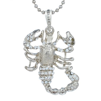 MissMister CZ Studded Scorpion Design Chain Pendant Necklace Jewellery for Men and Women Silver Cubic Zirconia Brass