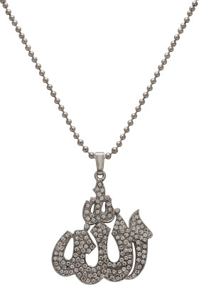 MissMister Silver Plated CZ Allah Word in Urdu Spiritual Muslim Pendant for Men and Women Silver Cubic Zirconia Brass Pendant