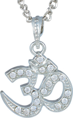 memoir Om Design Locket Silver Cubic Zirconia Brass Pendant