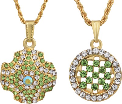 MissMister Gold Plated, Set of 2, Parrot Green and White CZ, Fashion Chain Pendant Women Stylish Latest Gold-plated Cubic Zirconia Brass Pendant