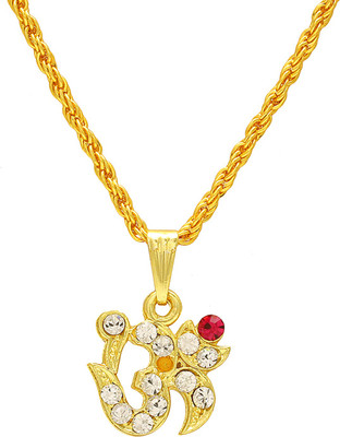 memoir Gold plated CZ and red stone studded small and stylish OM pendant Gold-plated Cubic Zirconia Brass Pendant