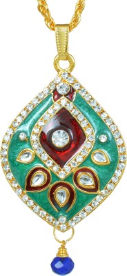 MissMister Gold Plated CZ Studded, Green and Red Meenakari, Kundan, Pear Shape, Chain Pendant Ethnic Jewellery Necklace for Women Gold-plated Cubic Zirconia Brass