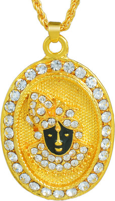 Dzinetrendz CZ Gold plated black enamelled Krishna face, chain pendant necklace for Men and Women Gold-plated Cubic Zirconia Brass Pendant