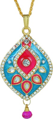 MissMister Gold Plated CZ Studded, Red and Turquoise Firoza Meenakari, Kundan Pear Shape, Chain Pendant Ethnic Necklace Jewellery for Women Gold-plated Cubic Zirconia Brass