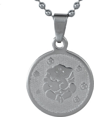 memoir Silver plated Coin Ganesh Chain pendant necklace for Men and Women Silver Brass Pendant