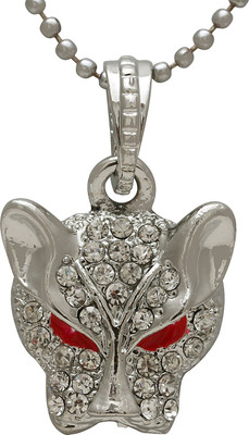 memoir Silver plated CZ studded Tipu Sultan inspired tiger head chain pendant locket necklace jewellery for Men and Women Silver Brass Pendant
