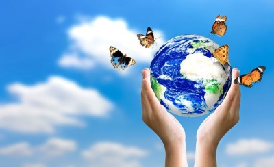 globe with butterfly sticker poster|save environment|NO plastic|save earth|size: Paper Print(12 inch X 18 inch, Rolled)