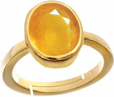 PANDIT JEWELLERS 8.4Ct./ 9.25 Ratti Panchdhatu Natural Yellow Sapphire Pukhraj Gemstone Adjustable Ring Metal Sapphire Gold Plated Ring