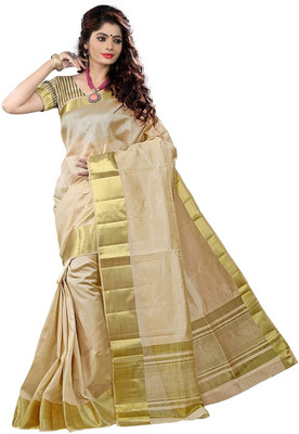 Rightshape Solid/Plain Mysore Tussar Silk, Art Silk Saree(Cream)