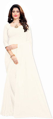RK Fashions Solid/Plain Daily Wear Georgette Saree(White)
