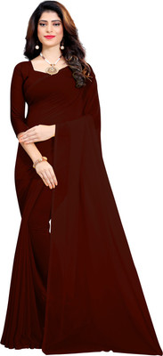 RK Fashions Solid/Plain Daily Wear Georgette Saree(Brown)