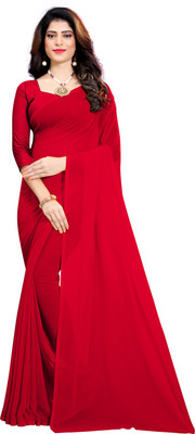 RK Fashions Solid/Plain Bollywood Georgette Saree(Red)