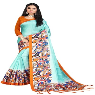 Salooni Printed Bhagalpuri Silk Blend Saree(Orange)