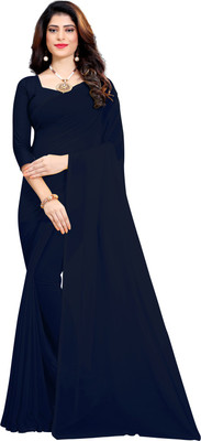 RK Fashions Solid/Plain Daily Wear Georgette Saree(Dark Blue)