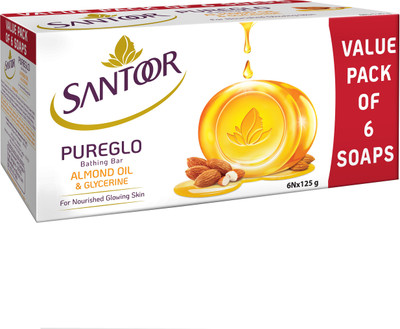 Santoor PureGlo Glycerine Bathing Bar(6 x 125 g)