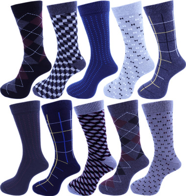 RC. ROYAL CLASS Men Printed, Geometric Print Calf Length(Pack of 10)